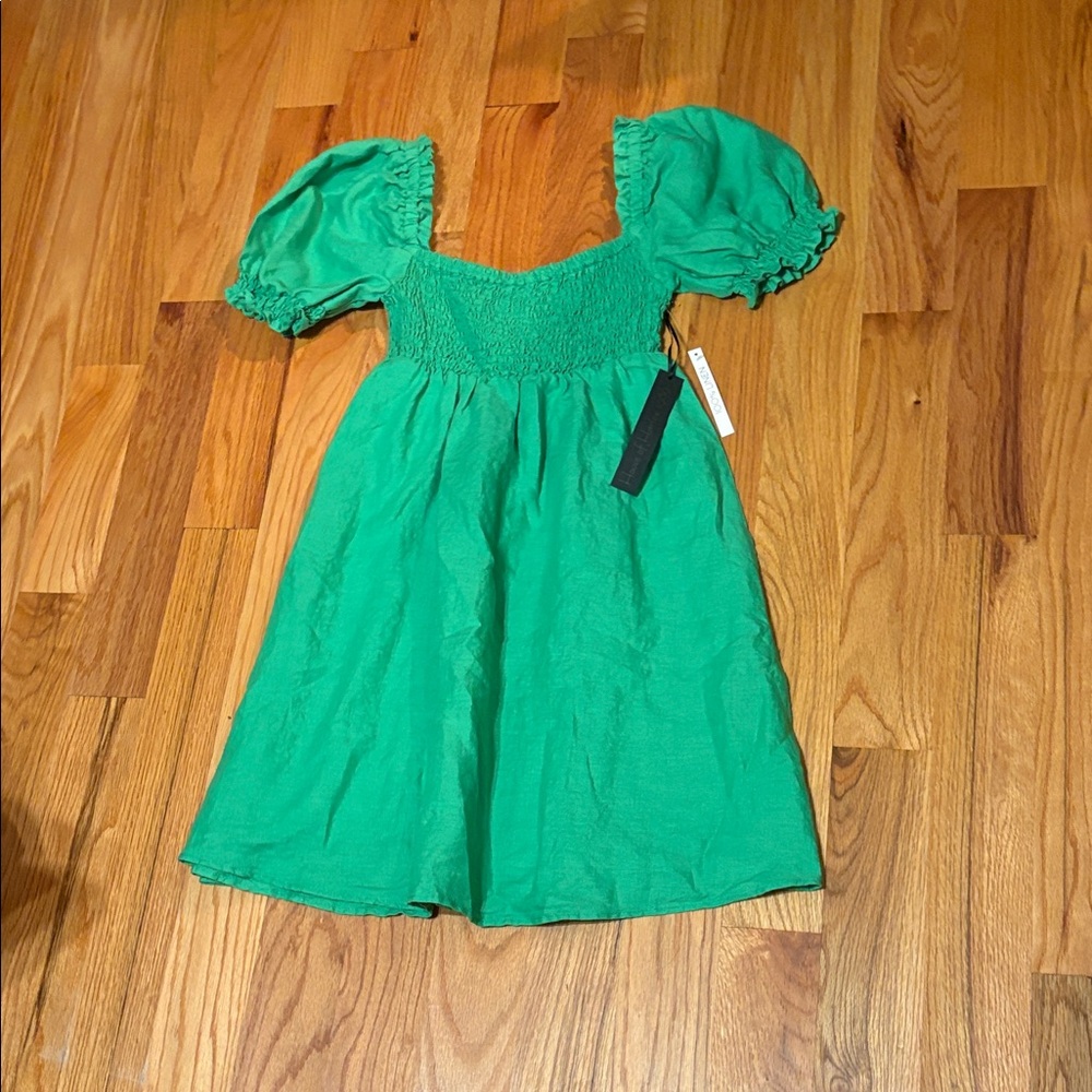 NWT HOUSE OF HARLOW 1960 Kelly Green Linen Mini Dress; Size XS